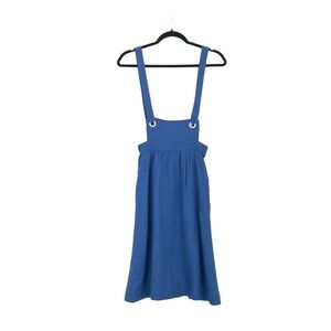 Skies Are Blue Womens Blue Pinafore Midi Eyelet Overall Style Bib Dress XS